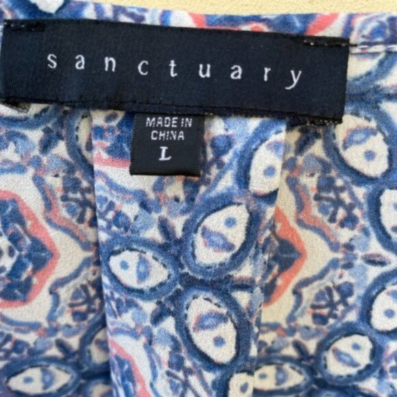 Sanctuary Women's Geometric Print Semi Sheer Peasant Blouse Size Large - Picture 3 of 7